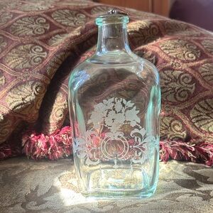 Floral Etched Glass Bottle